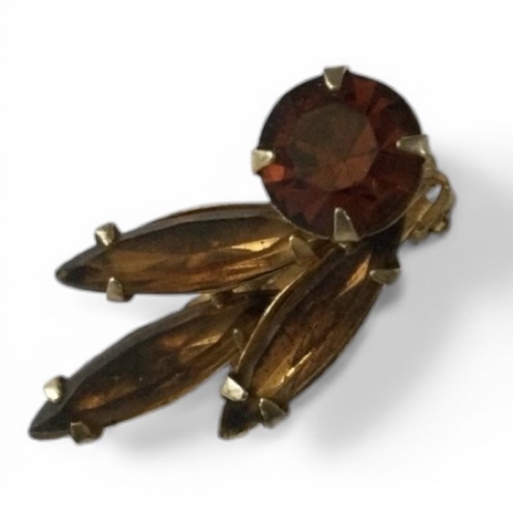 Vintage 1950s WEISS Smoky Topaz Rhinestone Clip‑On Earrings - Picture 9 of 13
